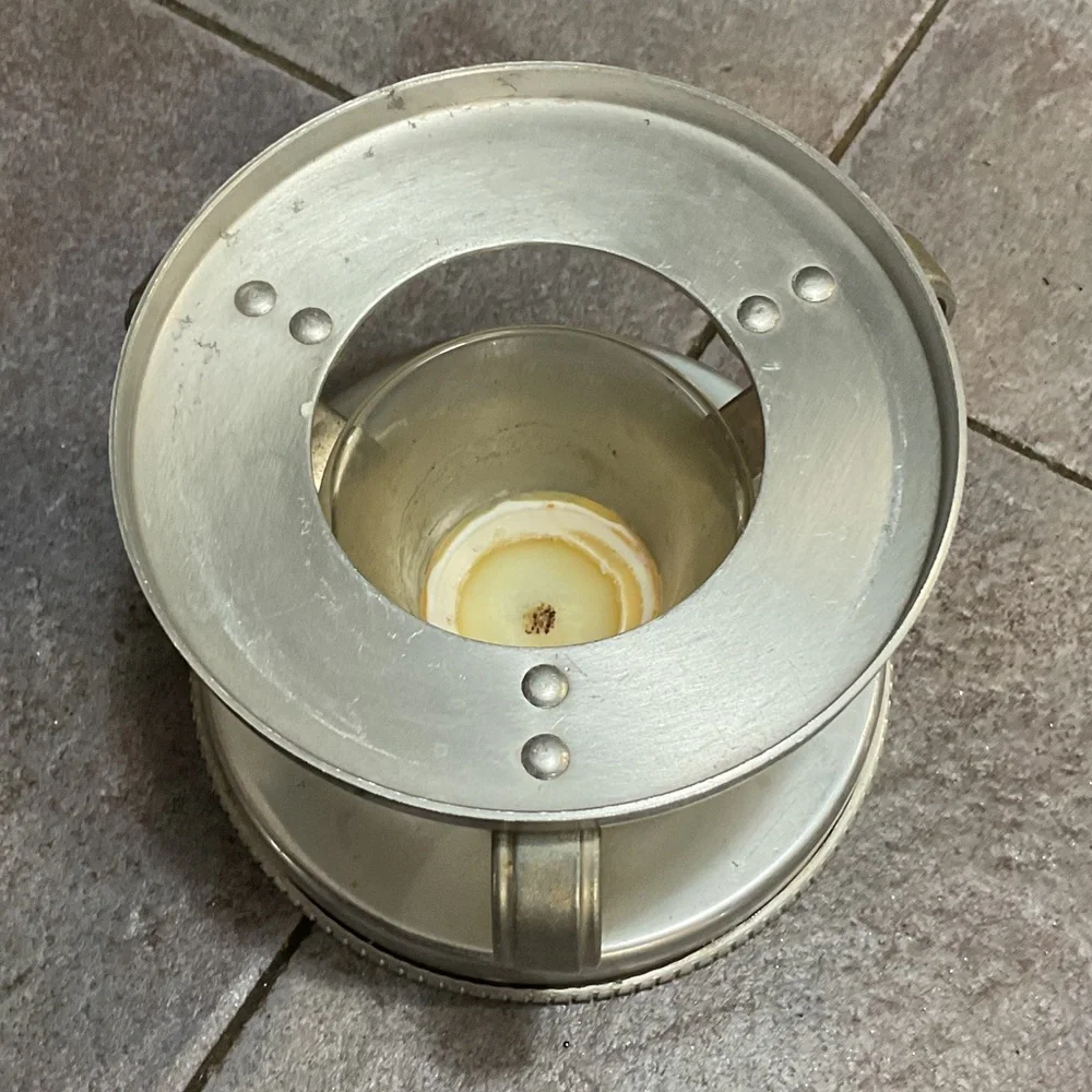 Elegant vintage Buenilum Aluminum chafing dish or fondue set.